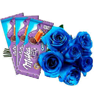 Buquê de 6 Rosas Azuis e ..