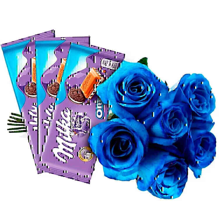Buquê de 6 Rosas Azuis e ..