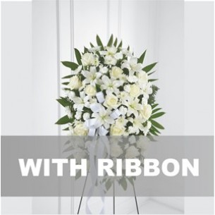 Funeral spray with ribbon..