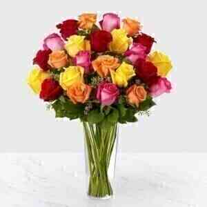 24 MIXED ROSES IN VASE..