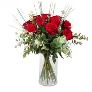 12 Red Roses with greener..