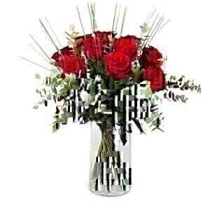 12 Red Roses with greener..