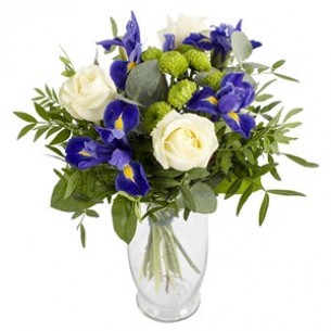 With blue and white thoug..