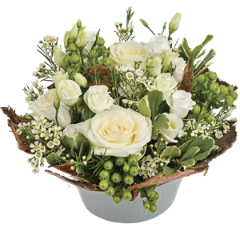 Cocon white flower arrang..